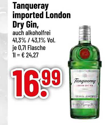 Tanqueray imported London Dry Gin, auch alkoholfrei 41,3% / 43,1% Vol. je 0,71 Flasche