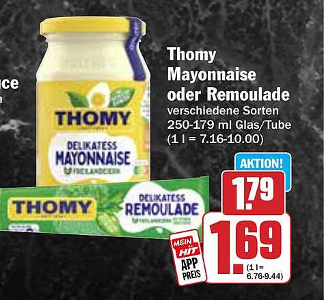 Thomy Mayonnaise oder Remoulade 250-179 ml Glas/Tube