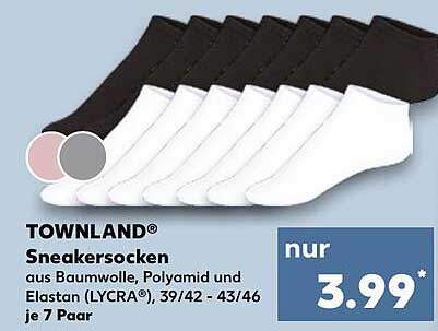 TOWNLAND® Sneakersocken aus Baumwolle, Polyamid und Elastaan (LYCRA®) – 7 Paar