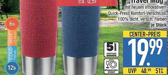 Travel Mug – Mit praktischem Quick-Press Komfortverschluss