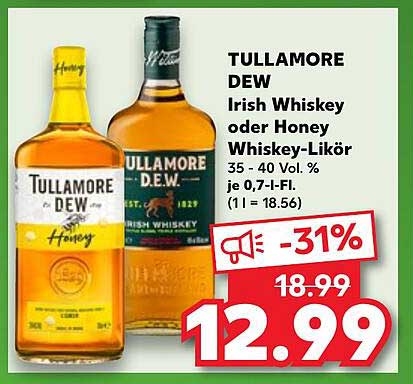 TULLAMORE DEW Irish Whiskey oder Honey Whiskey-Likör 35 - 40 Vol. %