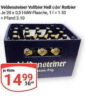 Veldensteiner Vollbier Hell oder Rotbier 20 x 0,5 l