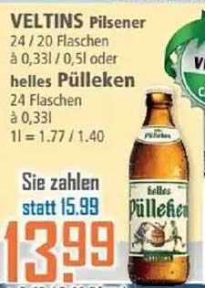 VELTINS Pilsener 24 Flaschen à 0,33l oder helles Pülekken 24 Flaschen à 0,33l