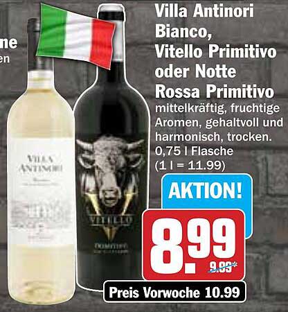 Villa Antinori Bianco, Vitello Primitivo oder Notte Rossa Primitivo