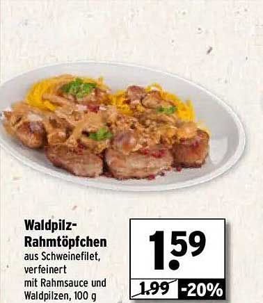 Waldpilz-Rahmtöpfchen aus Schweinefilet, verfeinert mit Rahmsauce und Waldpilzen, 100 g