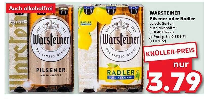 WARSTEINER Pilsener oder Radler 6 x 0,33 l