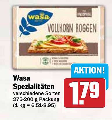 Wasa Spezialitäten Vollkorn Roggen 275-200 g Packung