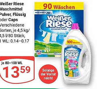Weißer Riese Waschmittel - Pulver, Flüssig oder Caps, je 4,5 kg / 90 Wäschen