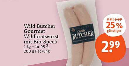 Wild Butcher Gourmet Wildbratwurst mit Bio-Speck