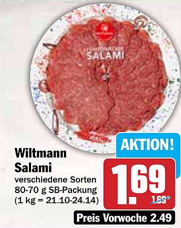 Wiltmann Salami verschiedene Sorten 80-70 g SB-Packung