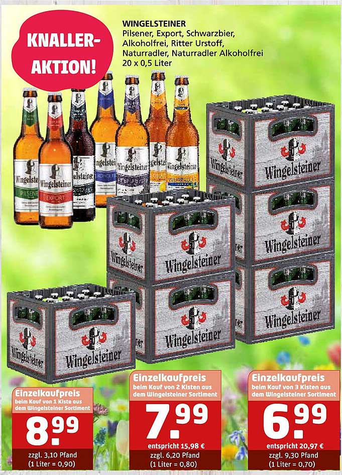 WINGELSTEINER Pilsener, Export, Schwarzbier, Alkoholfrei, Ritter Urstoff, Naturradler, Naturradler Alkoholfrei 20 x 0,5 Liter