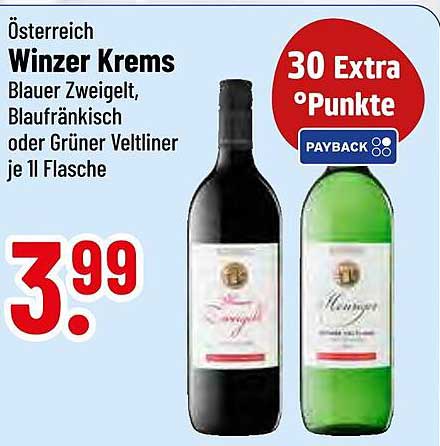 Winzer Krems - Blauer Zweigelt, Blaufränkisch oder Grüner Veltliner je 1l Flasche