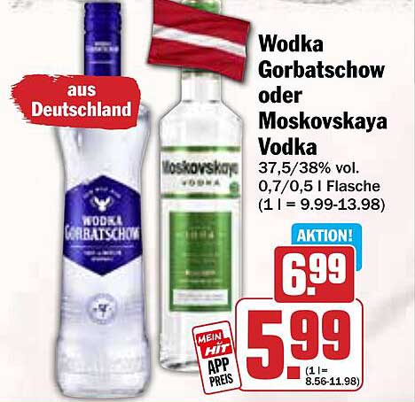 Wodka Gorbatschow oder Moskovskaya Vodka 0,5 l