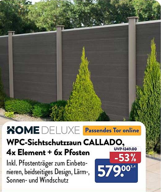 WPC-Sichtschutzzaun CALLADO, 4x Element + 6x Pfosten