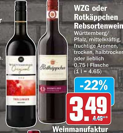 WZG oder Rotkäppchen Rebsortenwein – 0,75 l Flasche