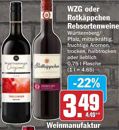 WZG oder Rotkäppchen Rebsortenweine 0,75 l Flasche