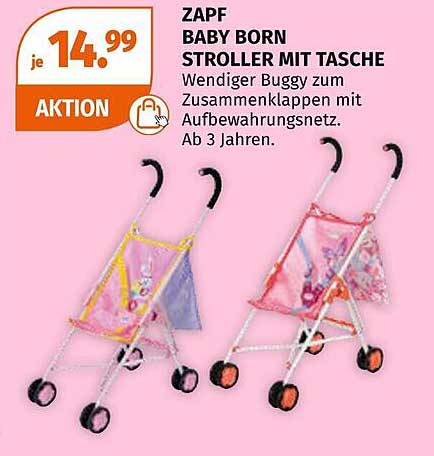 ZAPF BABY BORN STROLLER MIT TASCHE