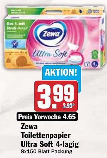 Zewa Toilettenpapier Ultra Soft 4-lagig 8x150 Blatt Packung