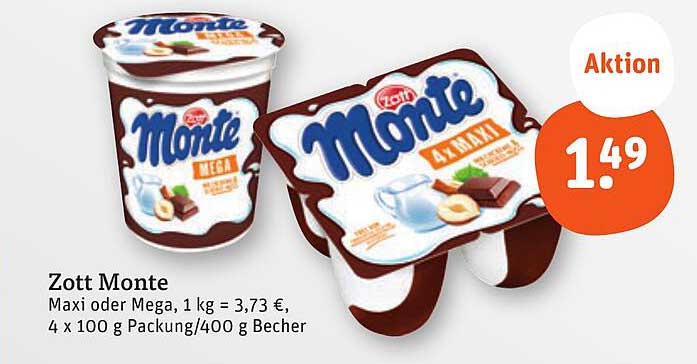 Zott Monte 4 x 100 g Becher – Mega Genuss zum kleinen Preis!