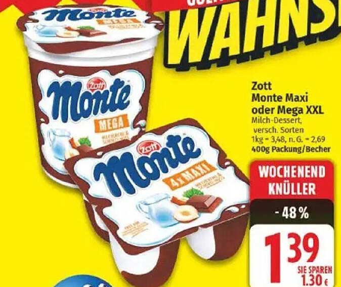 Zott Monte Maxi oder Mega XXL Milch-Dessert