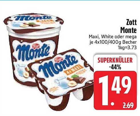 Zott Monte Maxi, White oder Mega Becher