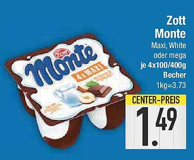 Zott Monte Maxi, White oder Mega – je 4x100/400g Becher