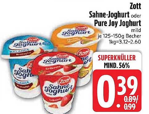 Zott Sahne-Joghurt oder Pure Joy Joghurt mild je 125-150g Becher