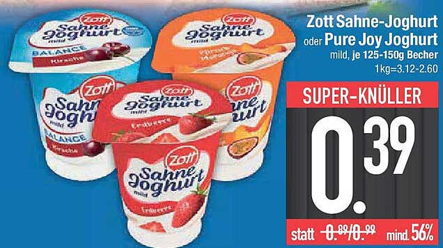 Zott Sahne-Joghurt oder Pure Joy Joghurt, mild, je 125-150g Becher
