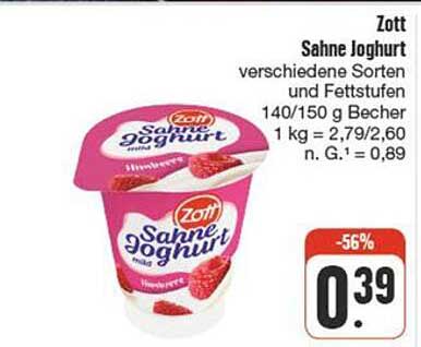 Zott Sahne Joghurt verschiedene Sorten und Fettstufen 140/150 g Becher