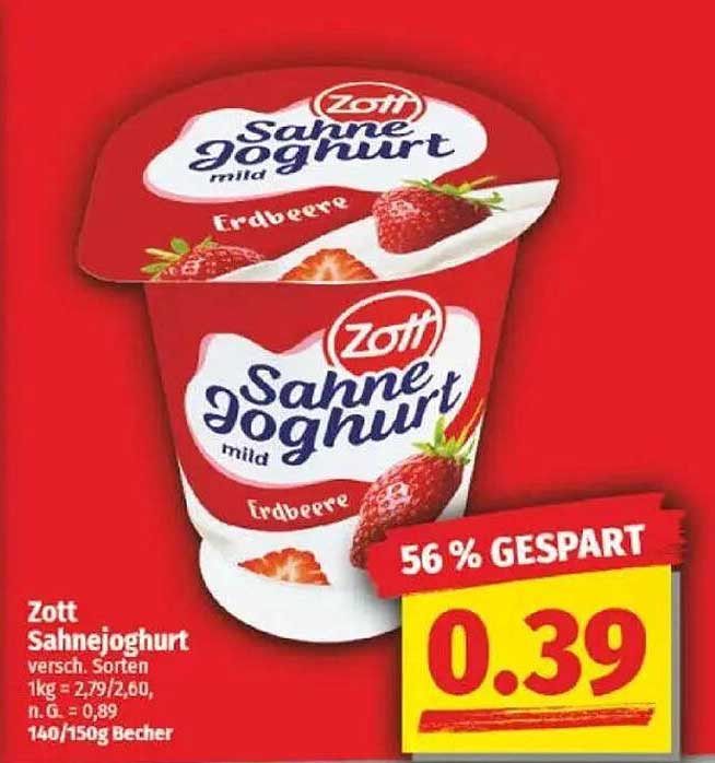 Zott Sahnejoghurt Erdbeere - 56% gespart!