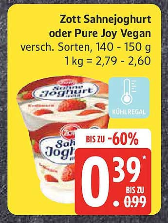 Zott Sahnejoghurt oder Pure Joy Vegan, verschiedene Sorten, 140 - 150 g