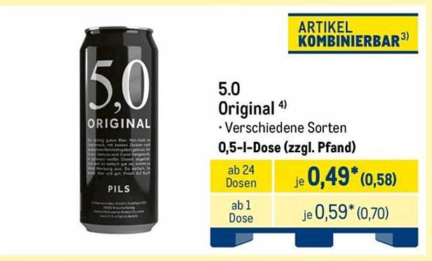 5.0 Original⁴ • Verschiedene Sorten • 0,5-l-Dose (zzgl. Pfand)