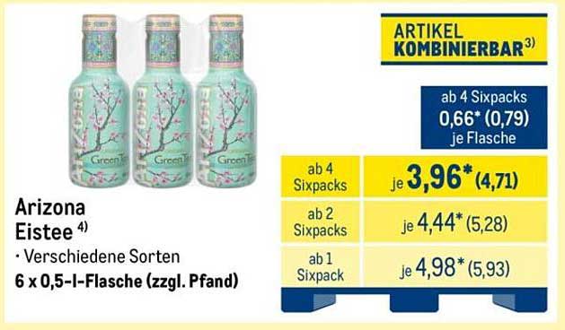 Arizona Eistee 4) • Verschiedene Sorten 6 x 0,5-l-Flasche (zzgl. Pfand)