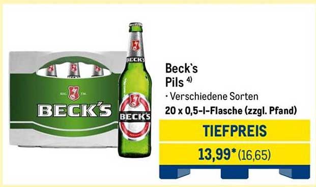 Beck's Pils ⁴ · Verschiedene Sorten 20 x 0,5-l-Flasche (zzgl. Pfand)