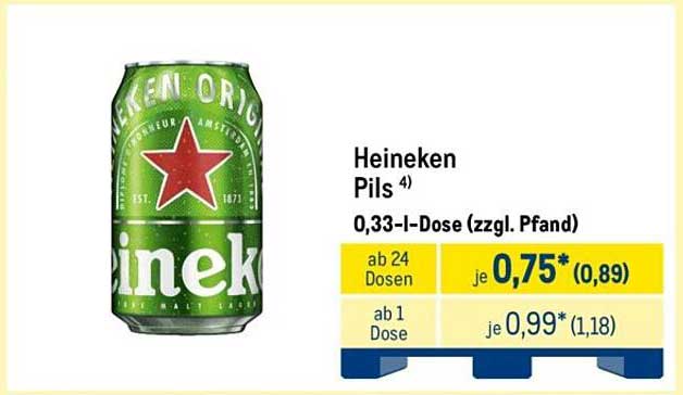 Heineken Pils 4) 0,33-l-Dose (zzgl. Pfand)