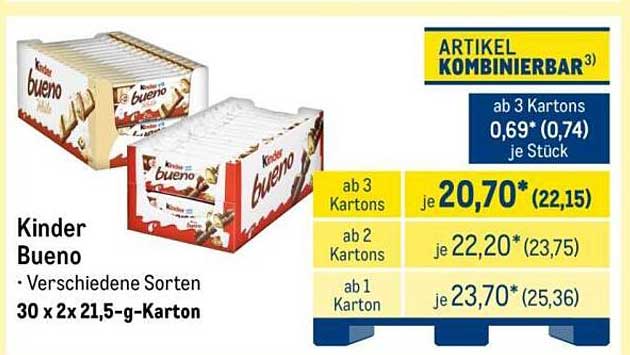 Kinder Bueno • Verschiedene Sorten 30 x 2 x 21,5-g-Karton