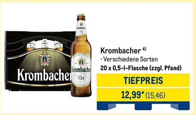 Krombacher⁴) · Verschiedene Sorten 20 x 0,5-l-Flasche (zzgl. Pfand) TIEFPREIS