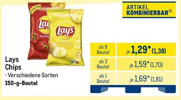 Lays Chips • Verschiedene Sorten 150-g-Beutel