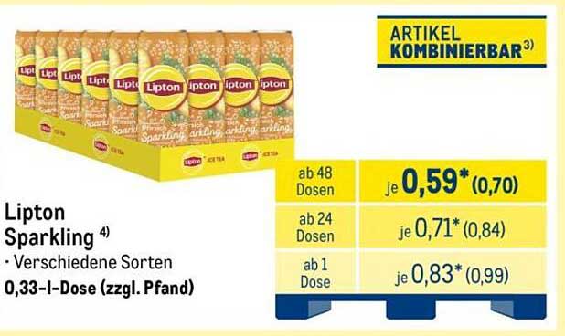Lipton Sparkling 4) · Verschiedene Sorten 0,33-l-Dose (zzgl. Pfand)
