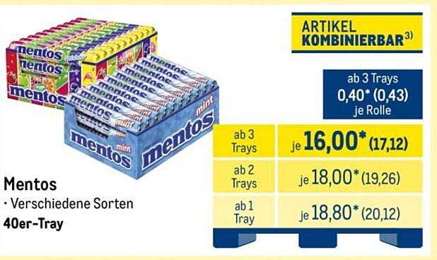 Mentos • Verschiedene Sorten 40er-Tray