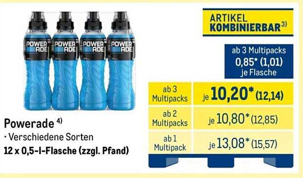 Powerade⁴ · Verschiedene Sorten · 12 x 0,5-l-Flasche (zzgl. Pfand)