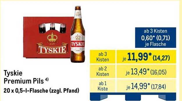 Tyskie Premium Pils 20 x 0,5-l-Flasche (zzgl. Pfand)