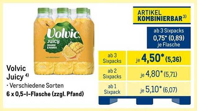 Volvic Juicy 4) • Verschiedene Sorten • 6 x 0,5-l-Flasche (zzgl. Pfand)