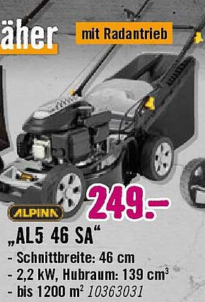 Alpina Rasenmäher AL5 46 SA mit Radantrieb