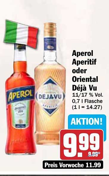 Aperol Aperitif oder Oriental Déjà Vu 0,7 l Flasche