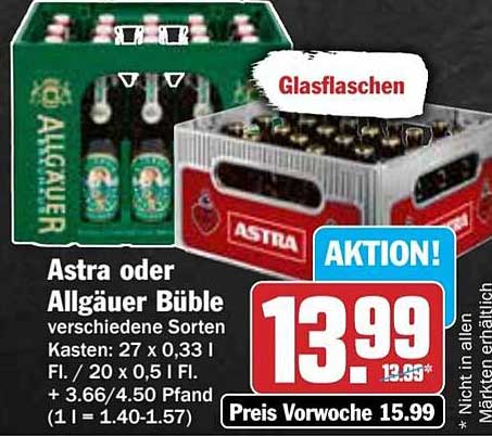 Astra oder Allgäuer Büble Kasten 27 x 0,33 l - Aktion!