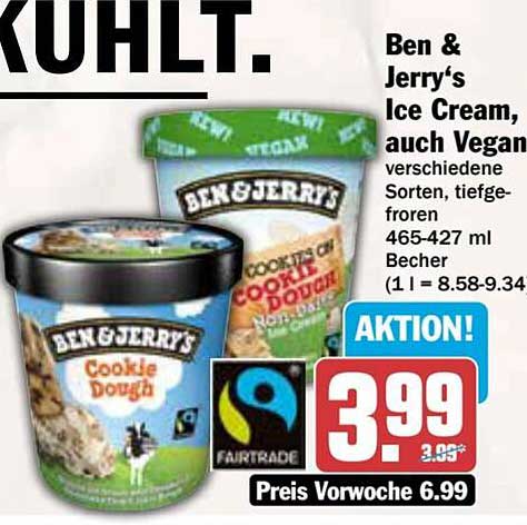 Ben & Jerry‘s Ice Cream, auch Vegan, verschiedene Sorten, tiefgefroren 465-427 ml Becher