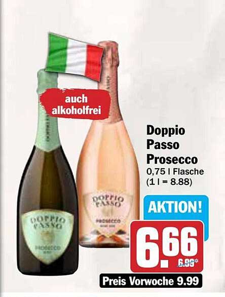 Doppio Passo Prosecco 0,75 l Flasche (1 l = 8,88)