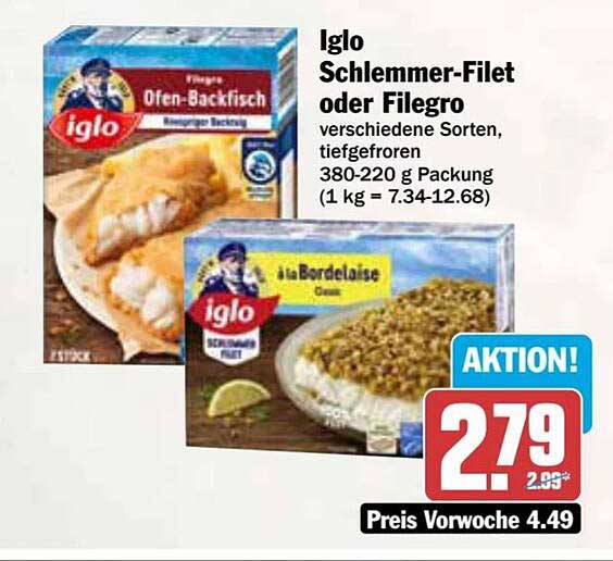 Iglo Schlemmer-Filet oder Filegro, verschiedene Sorten, tiefgefroren, 380-220 g Packung