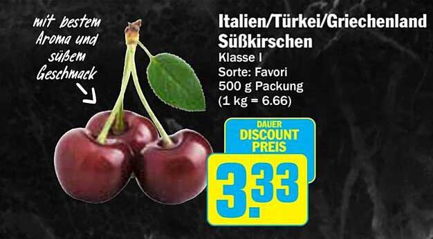 Italien/Türkei/Griechenland Süßkirschen Klasse I Sorte: Favori 500 g Packung
